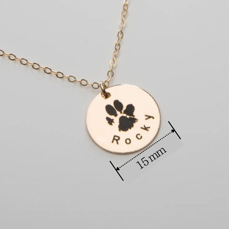 愛犬・愛猫・ペットのレーザー刻印オーダーメイドの手形/足形ペンダントネックレス ラウンドタイプ