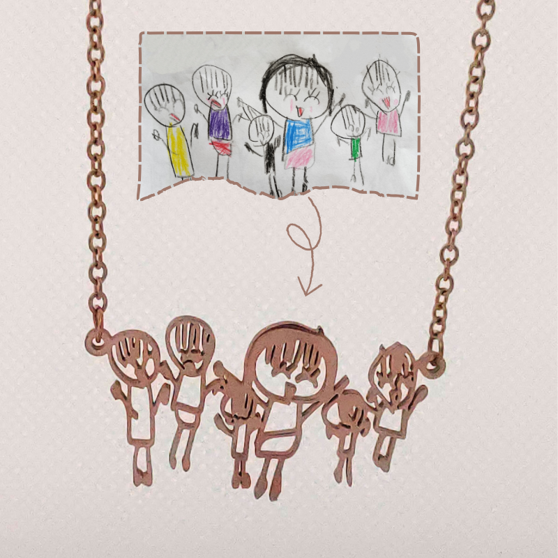 かけがえのない子供の絵を形にしたオリジナル オーダーメイドネックレス(コンプリケイテッド タイプ)