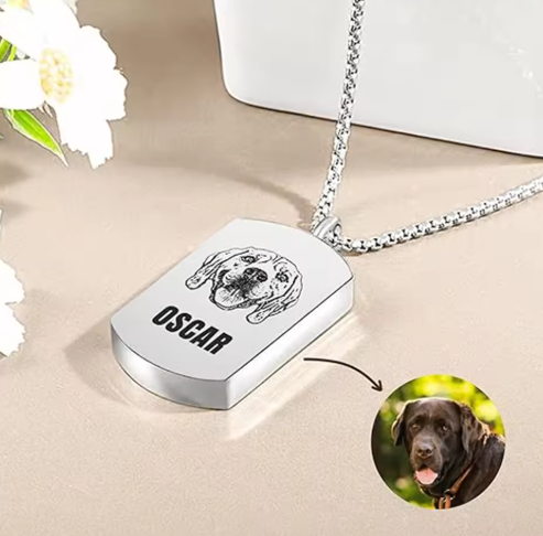 愛犬・愛猫・ペットの遺灰カプセル&文字レーザー刻印方式 四辺形ペンダントネックレス