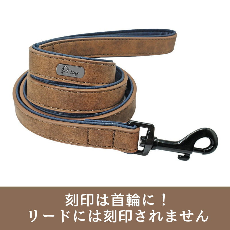 愛犬のレザー カスタム名前刻印 首輪 リードセット