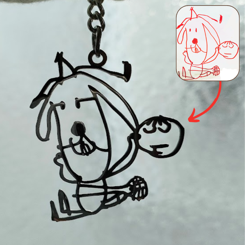 かけがえのない子供の絵を形にしたオリジナル オーダーメイド キーホルダー/ ネックレス (シンプルタイプ)