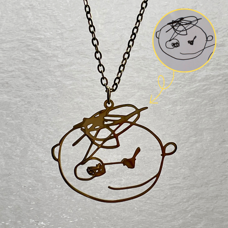 かけがえのない子供の絵を形にしたオリジナル オーダーメイド キーホルダー/ ネックレス (シンプルタイプ)