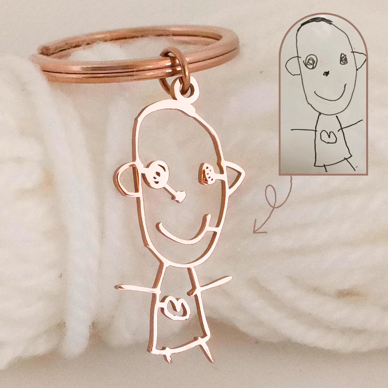 かけがえのない子供の絵を形にしたオリジナル オーダーメイド キーホルダー/ ネックレス (シンプルタイプ)