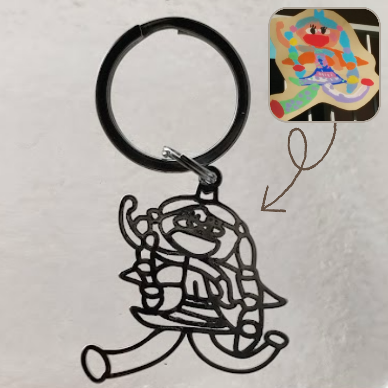 かけがえのない子供の絵を形にしたオリジナル オーダーメイド キーホルダー(コンプリケイテッド タイプ)