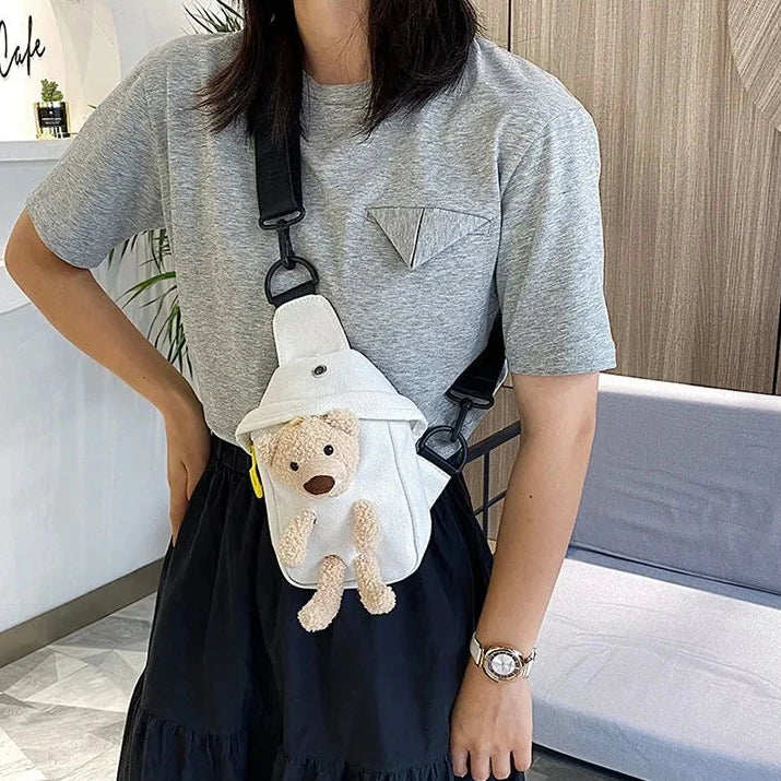 カスタム名前刻印可愛いクマ人形のショルダーバッグ