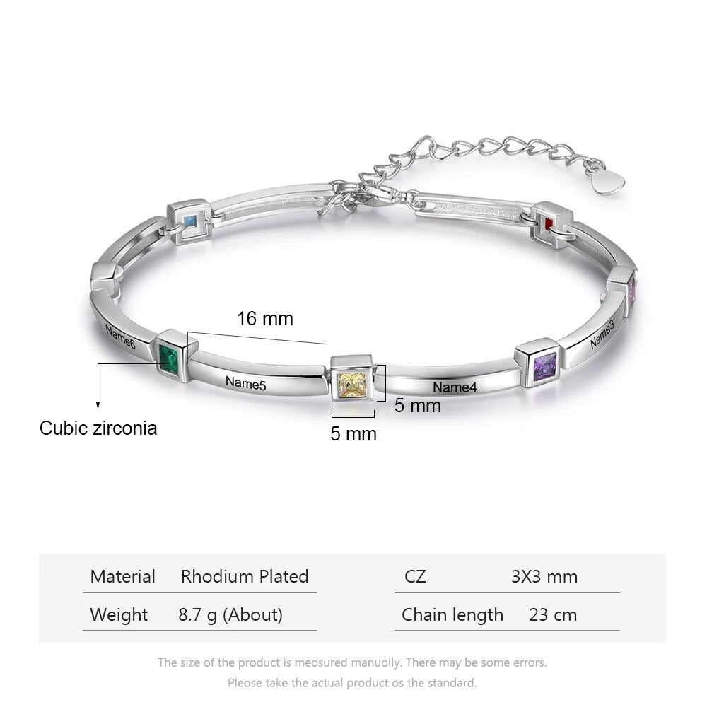 誕生石とネーム刻印のペンダント付きカスタムブレスレット