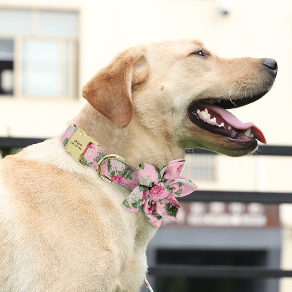 愛犬のカスタム名前入れナイロン花結スタイル首輪