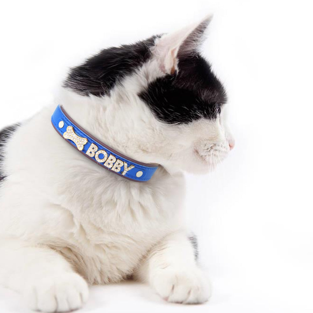 ラインストーン付き 愛猫のカスタム名前入れ人工クリスタル首輪