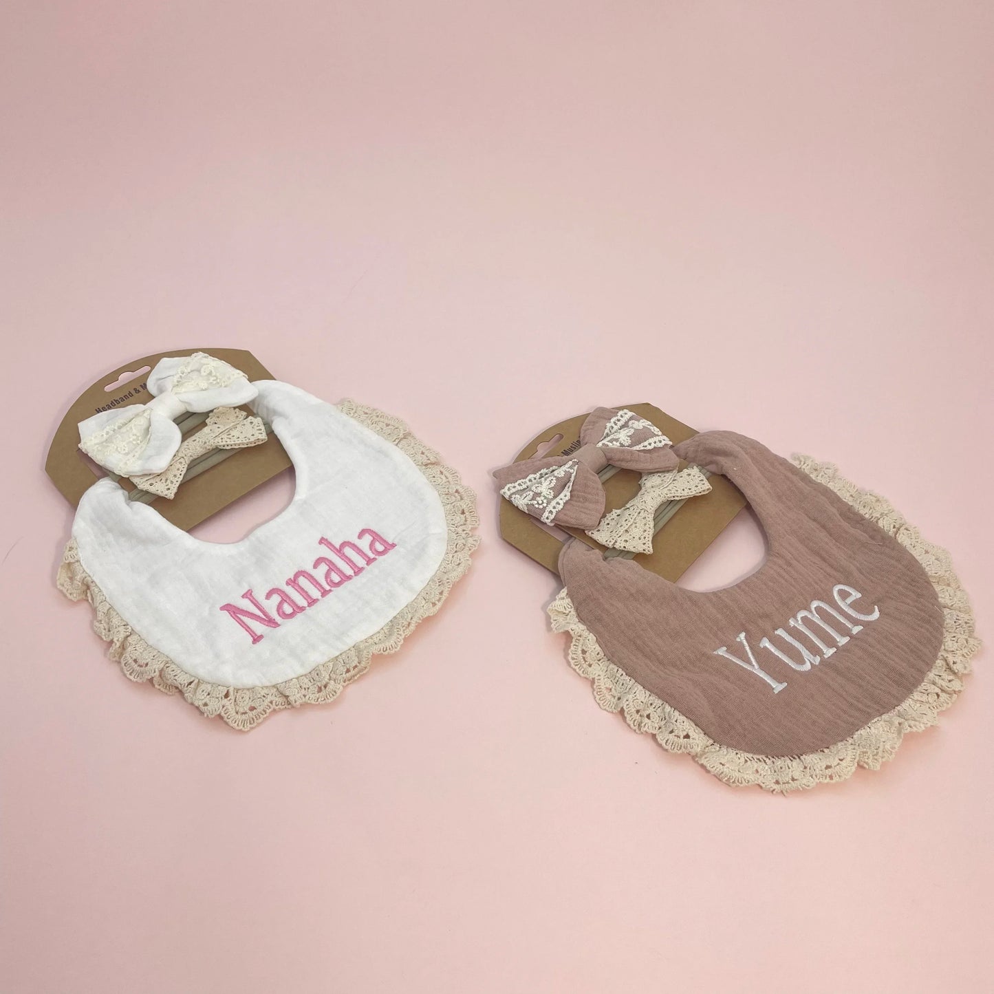 かわいいリボン カスタム刺繍入れ赤ちゃん用スタイス(3点セット)