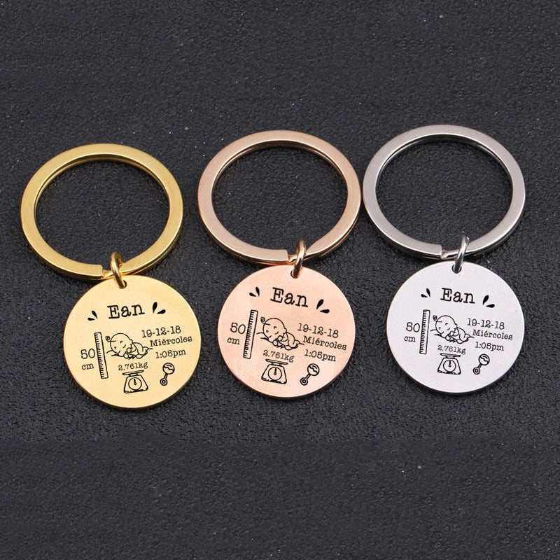 新生児用のカスタム誕生記録刻印 カスタムキーホルダー