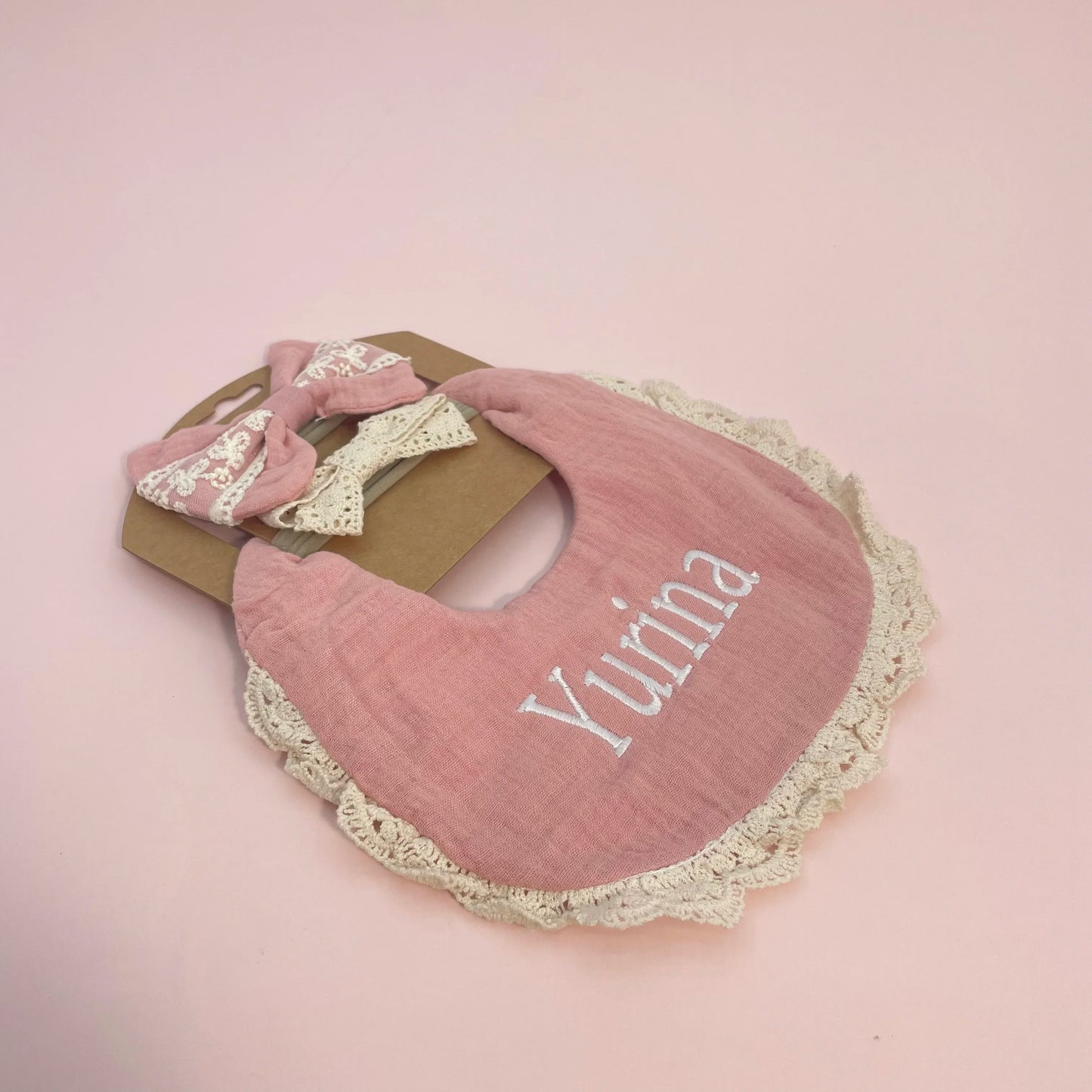かわいいリボン カスタム刺繍入れ赤ちゃん用スタイス(3点セット)