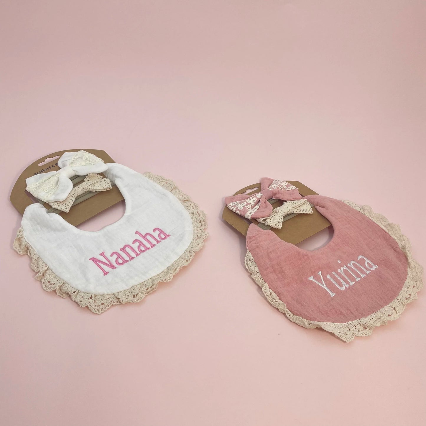 かわいいリボン カスタム刺繍入れ赤ちゃん用スタイス(3点セット)