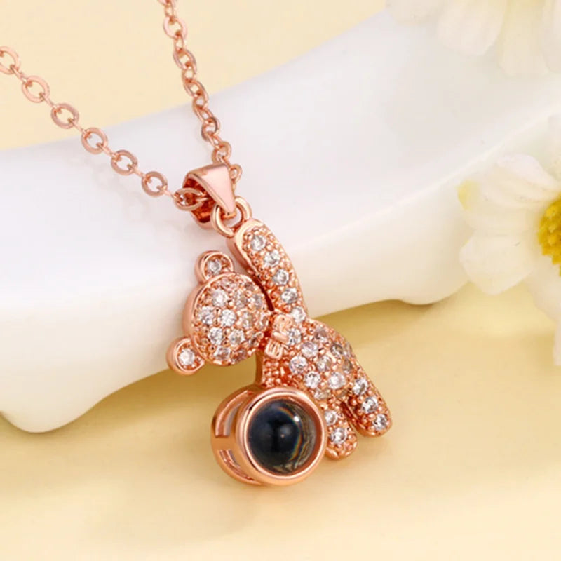 【写真投影】可愛いクマのフォトペンダント|サークルプロジェクション カスタムネックレス