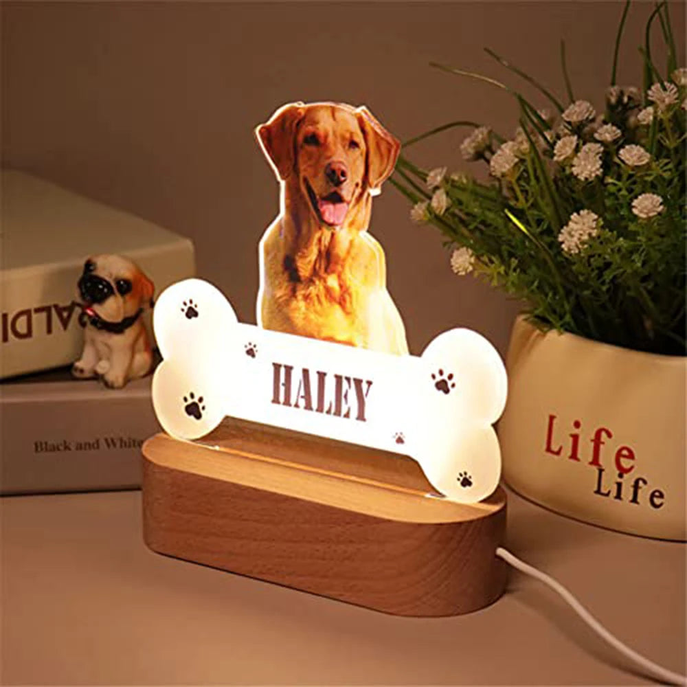 【写真入り・名入れ対応】ペット成長メモリー アクリルナイトライト|オーダーメイド メモリアルランプ ギフト対応