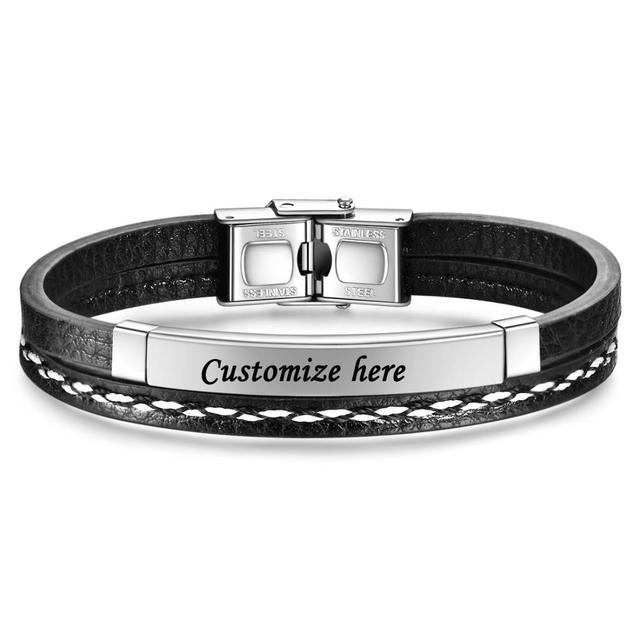ネームプレート付きカスタム ネーム入れ レザーロープチェーンブ バングル レスレット