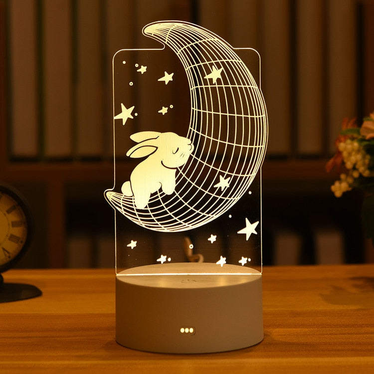 3DアクリルLEDナイトライト USB充電式装飾用常夜灯