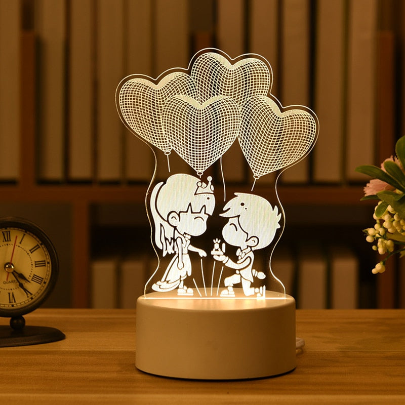 3DアクリルLEDナイトライト USB充電式装飾用常夜灯