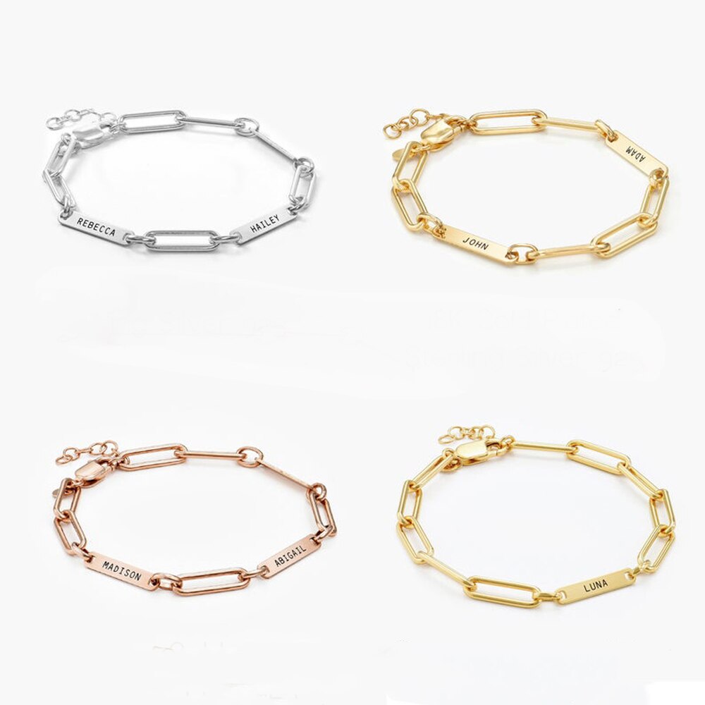 3つのネーム カスタム レーザー刻印ブレスレット