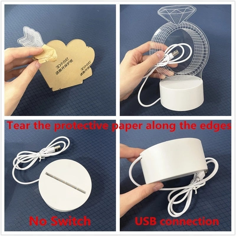 3DアクリルLEDナイトライト USB充電式装飾用常夜灯