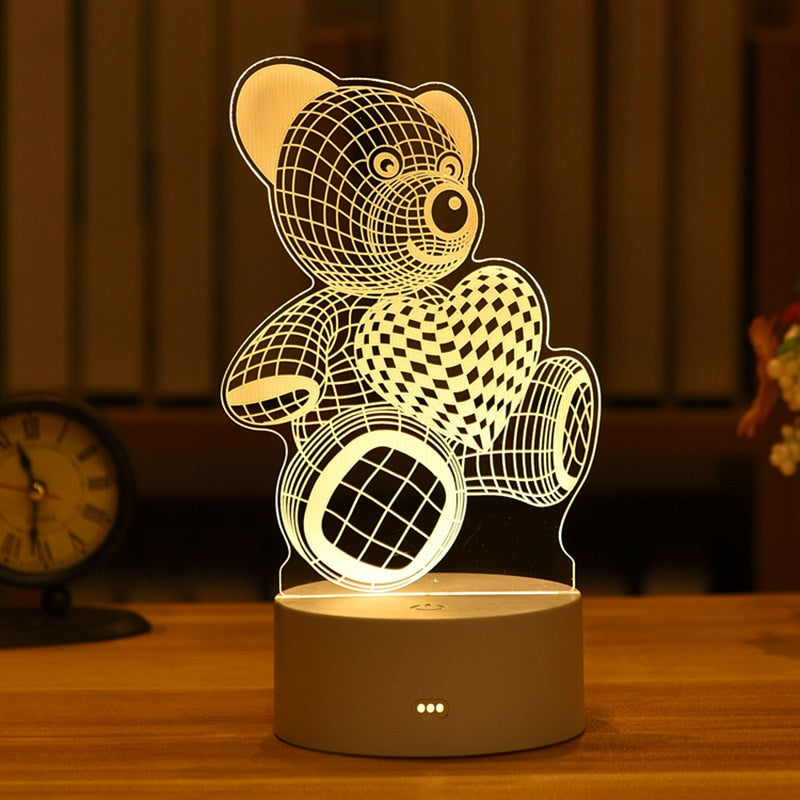 3DアクリルLEDナイトライト USB充電式装飾用常夜灯