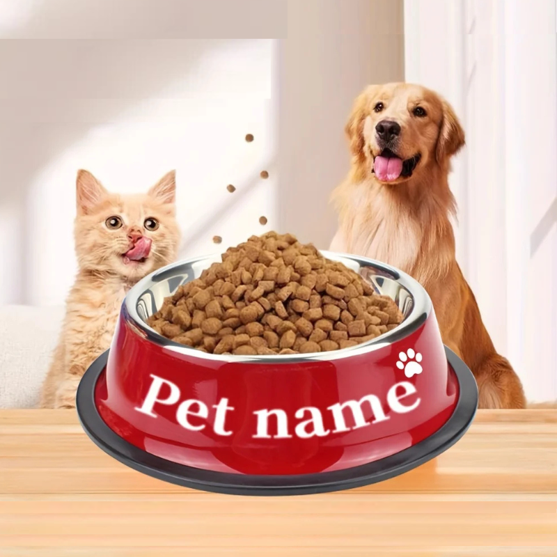 愛犬・愛猫・ペット カスタム彫刻 ステンレス ボウル 滑り止めベース付き