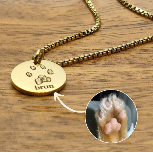 愛犬・愛猫・ペットのレーザー刻印オーダーメイドの手形/足形ペンダントネックレス ラウンドタイプ