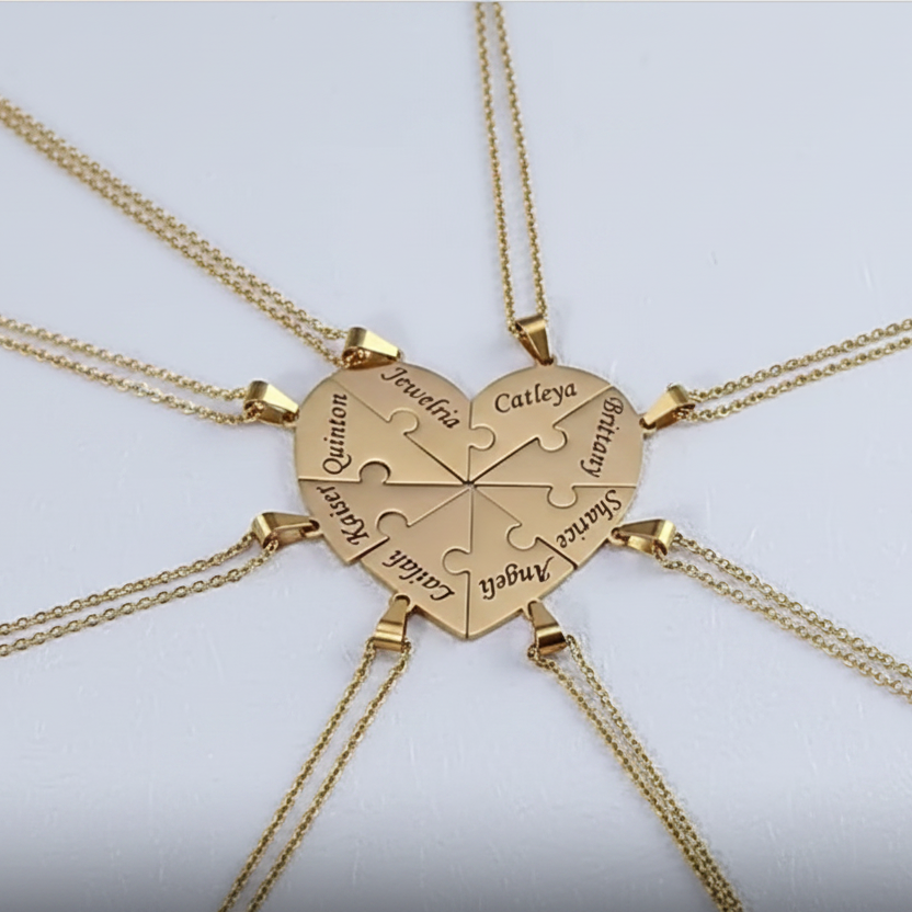 ハートモチーフ パズルスタイル メッセージ刻印ネックレス｜8pieces