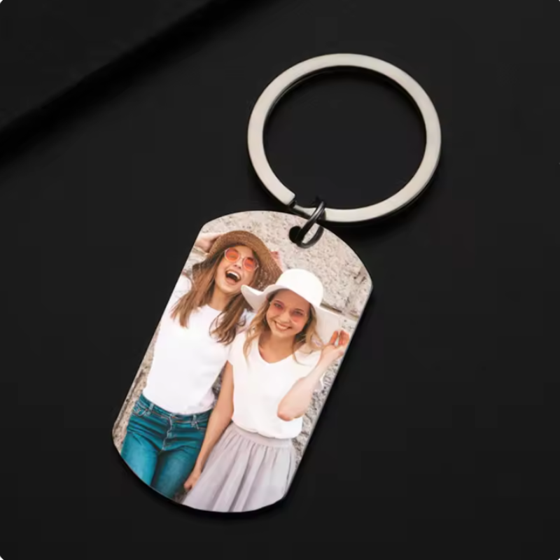 ご家族 ペット 写真と文字刻印のオリジナル長方形キーホルダー＆ネームタグ