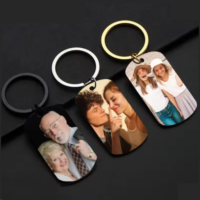 ご家族 ペット 写真と文字刻印のオリジナル長方形キーホルダー＆ネームタグ