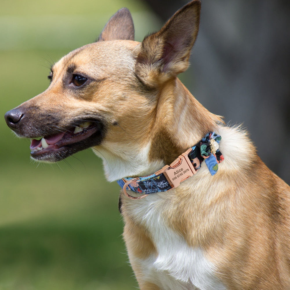 愛犬のカスタム名前入れナイロン花結スタイル首輪