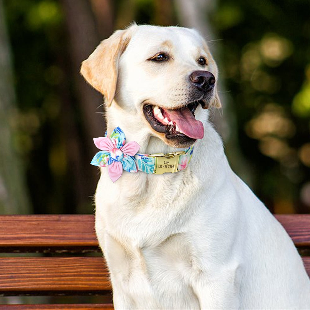 愛犬のカスタム名前入れナイロン花結スタイル首輪