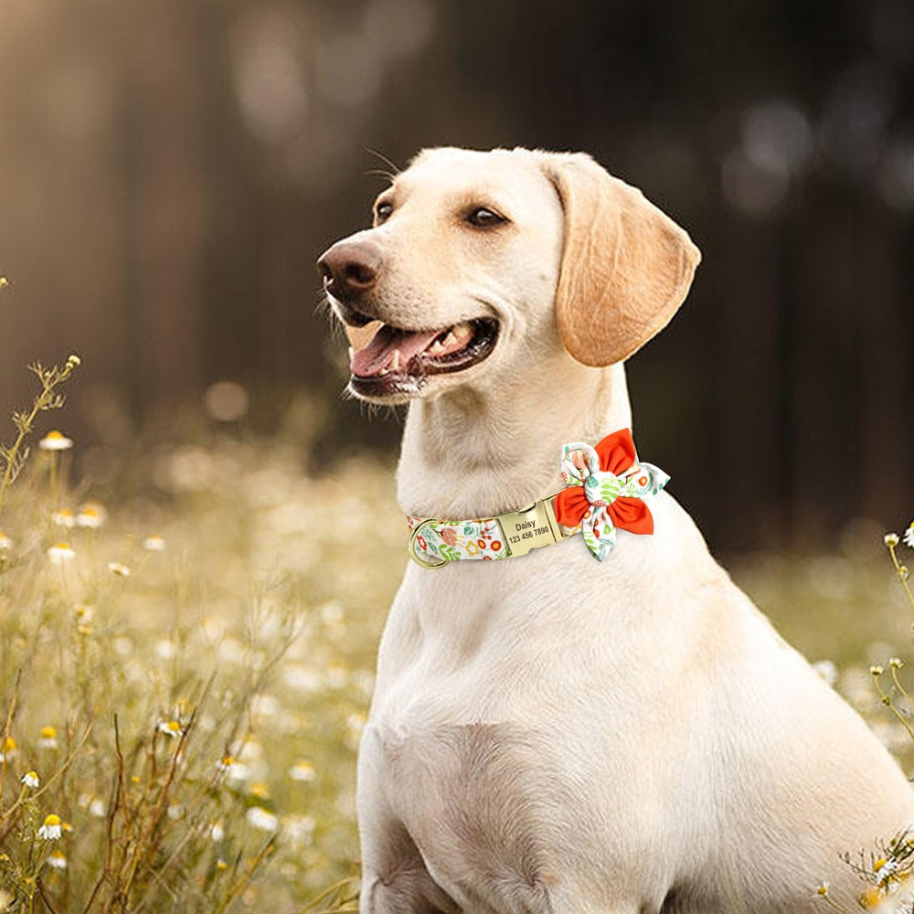 愛犬のカスタム名前入れナイロン花結スタイル首輪