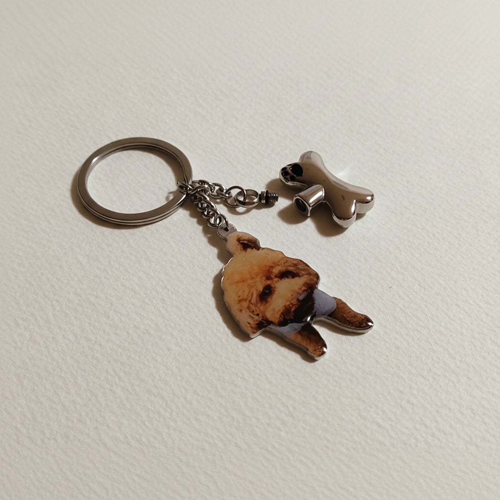 愛犬・愛猫の写真刻印ペンダント付き 遺骨カプセルキーホルダー｜メモリアルカスタム