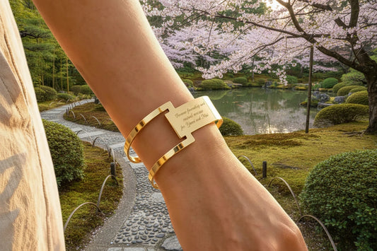 【贅沢なゴールドの輝きとメッセージ刻印】カスタム プレート ブレスレット