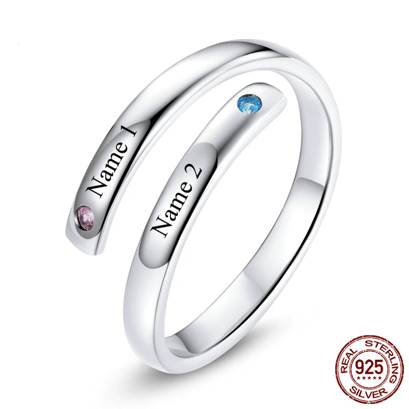 【2連デザイン】誕生石 名入れ リング ｜シルバー925
