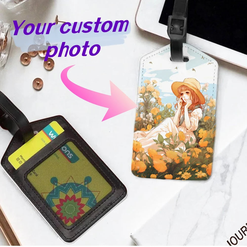 レザー製の写真 名前入れ オリジナル カスタム ラゲッジタグ