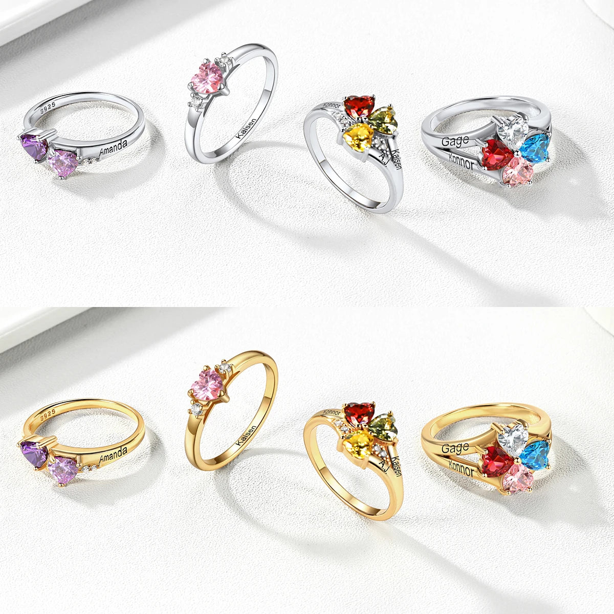 【シルバー925】ハート 誕生石 1〜4石 名入れ リング ｜オーダーメイド キュービックジルコニア 指輪
