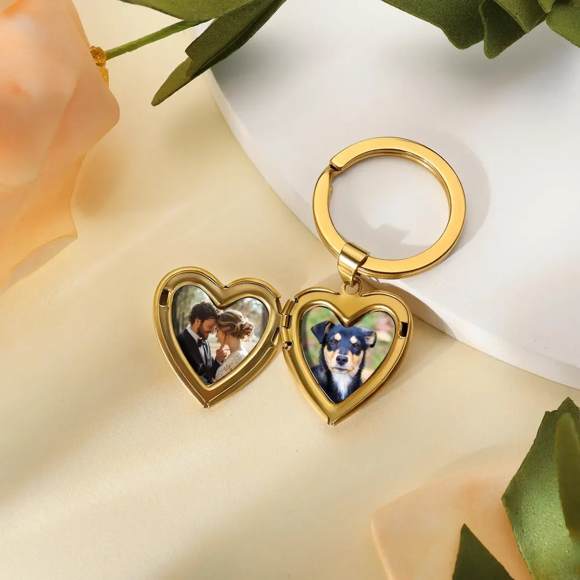 【写真＆文字刻印】ハート型 フォト ロケット キーホルダー