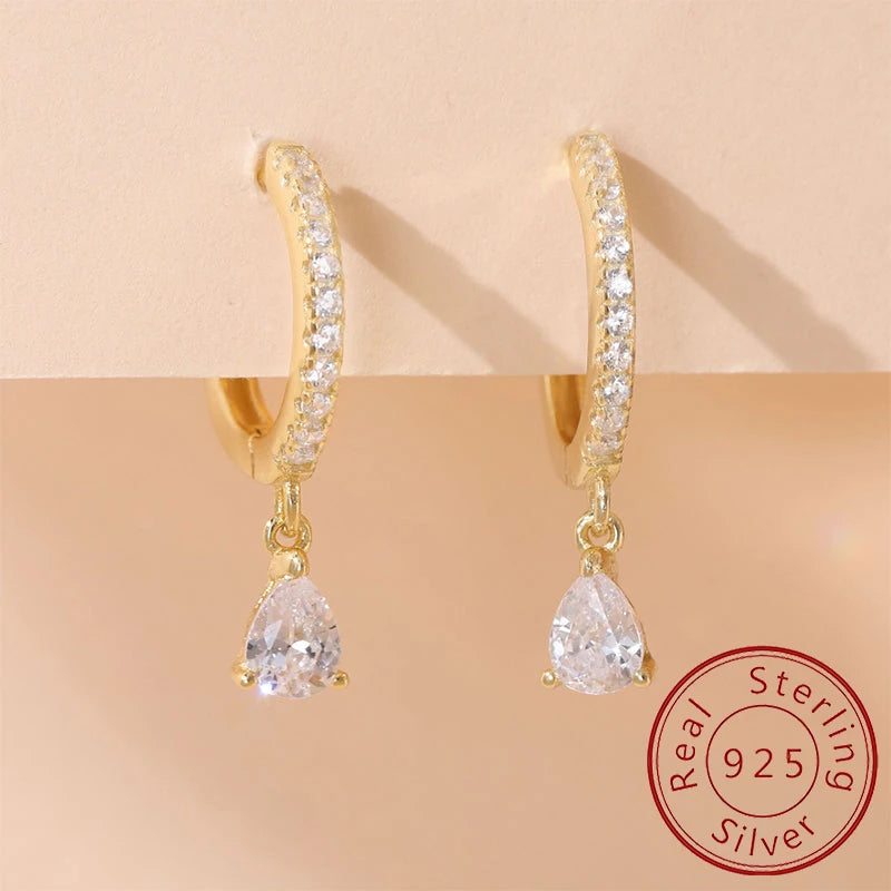 【925ステアリングシルバー×キュービックジルコニア】女性用ウォータードロップフープピアス