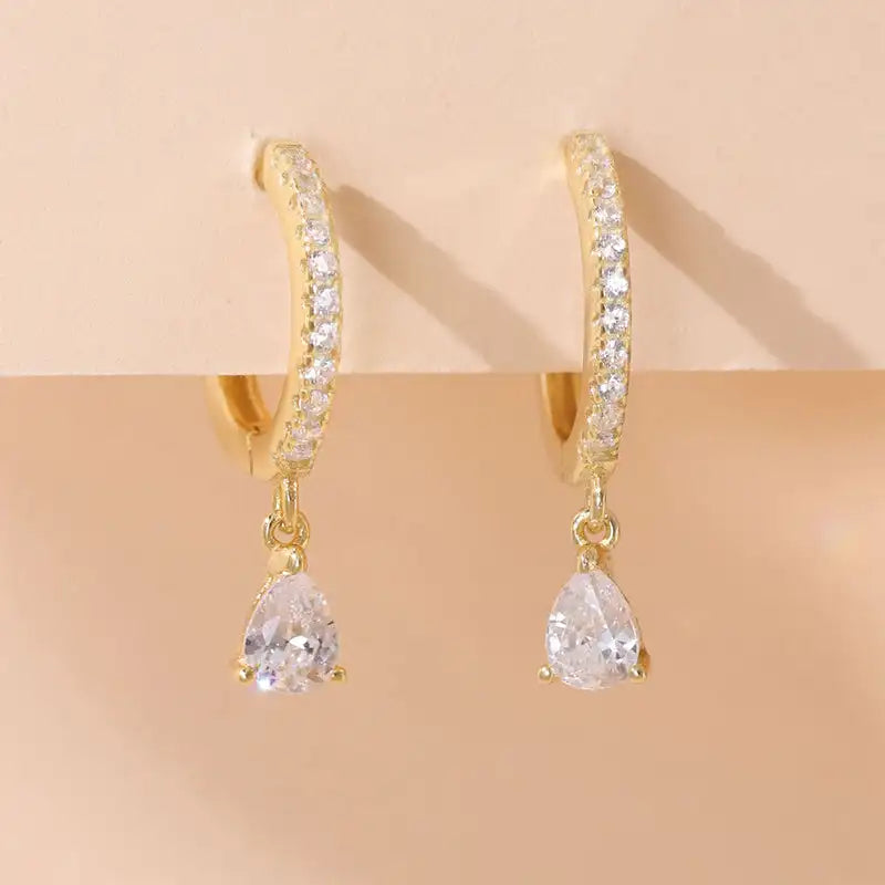 【925ステアリングシルバー×キュービックジルコニア】女性用ウォータードロップフープピアス