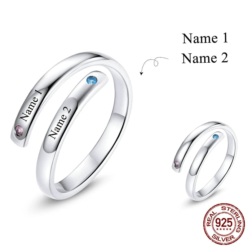【2連デザイン】誕生石 名入れ リング ｜シルバー925